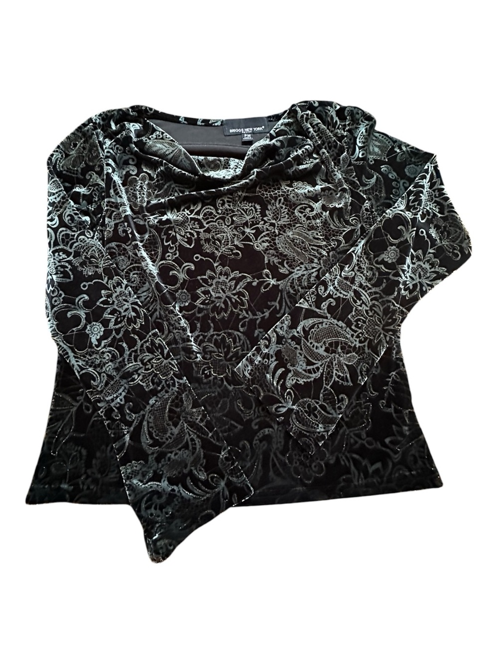 Dark Green Velvet Floral Burnout Long Sleeve Top
